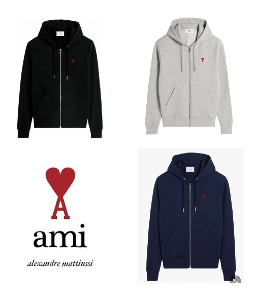 [아미] 스몰로고 후드 집업_그레이 S